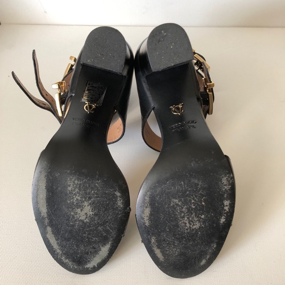 Vince Camuto Black Heeled Sandals with Gold Buckles - Picture 4 of 4